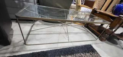 Brass and Glass Coffee Table - Industrial Style