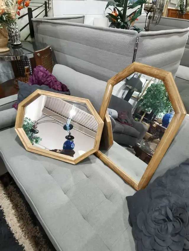 Octagonal Wood Framed Mirrors (set)