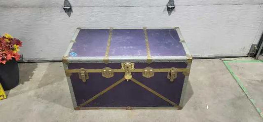 Vintage Style Storage Trunk with Top Tray - Blue with Red Lining