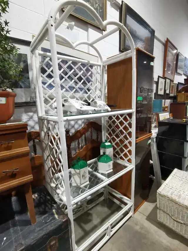 Mcguire Style White Rattan Display Shelf