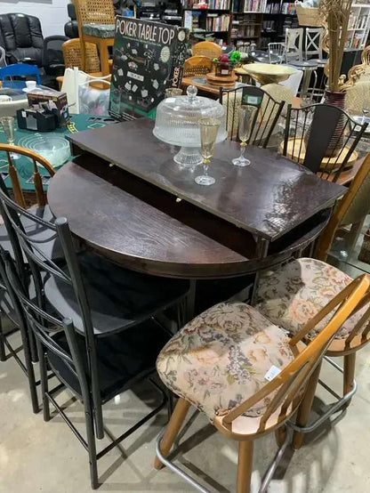 Bar Height Dark Wood Extending Pedestal Dining Table