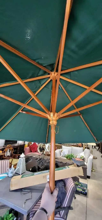 7.5 ft Wood Market Umbrella Green - Outer fabric sunbleached