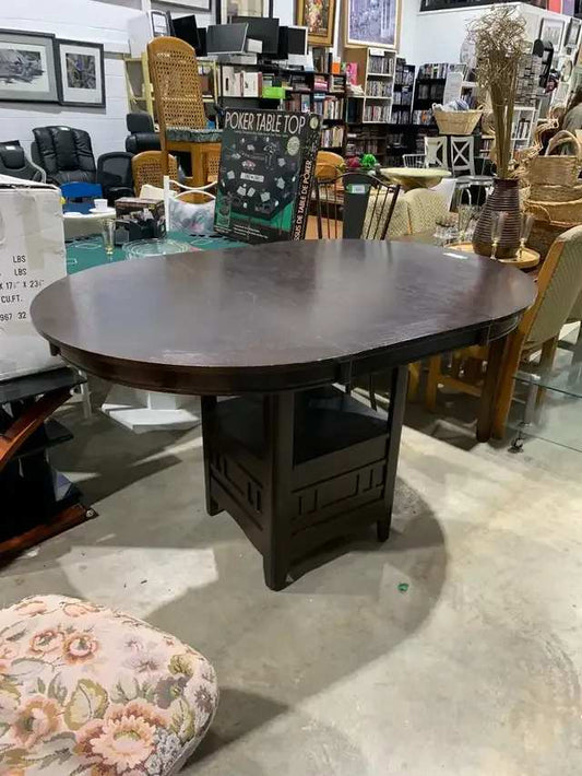 Bar Height Dark Wood Extending Pedestal Dining Table