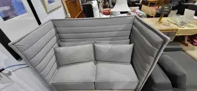 Vitra High-Back Gray Fabric Settee Couch with Alcove 2 Available