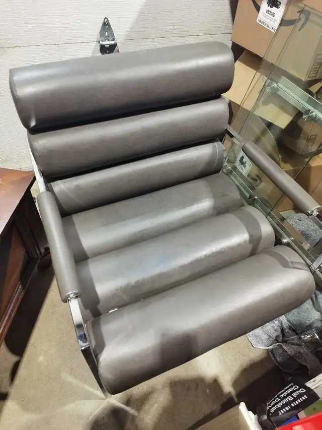 Modern Grey Leather Accent Chair