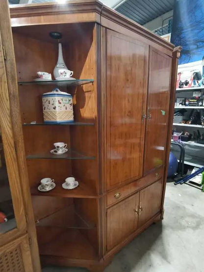 Wooden Drexel Armoire with 2 side display cabinets