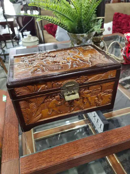 Hand Carved Wooden Storage Box