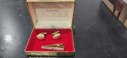 Eaton Cufflink and Tie clip Set Mother of Pearl