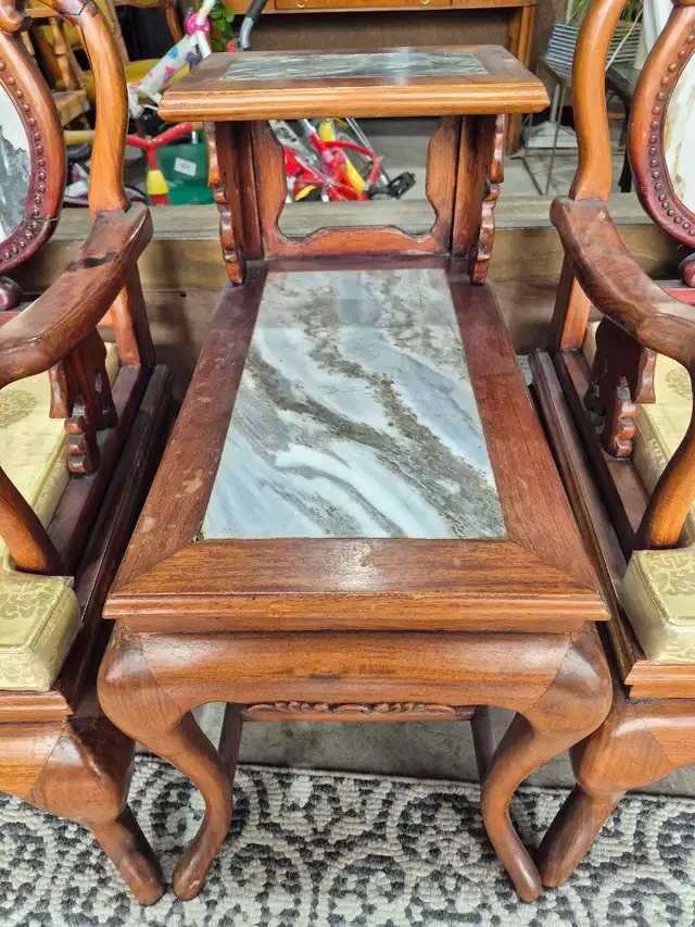 Vintage Asian Style Marble Chair and Table Set
