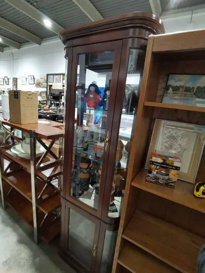 Darkwood Curio Cabinet with glass shelves and light