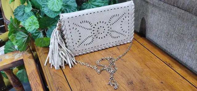 Urban Expressions Boho Cutout Clutch with Tassle - Tan