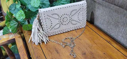 Urban Expressions Boho Cutout Clutch with Tassle - Tan