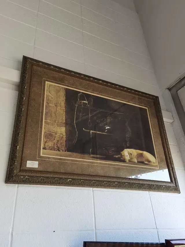 Framed Print Fireplace and Dog