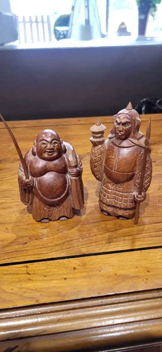 Hand-Carved Japanese Wooden Figurines