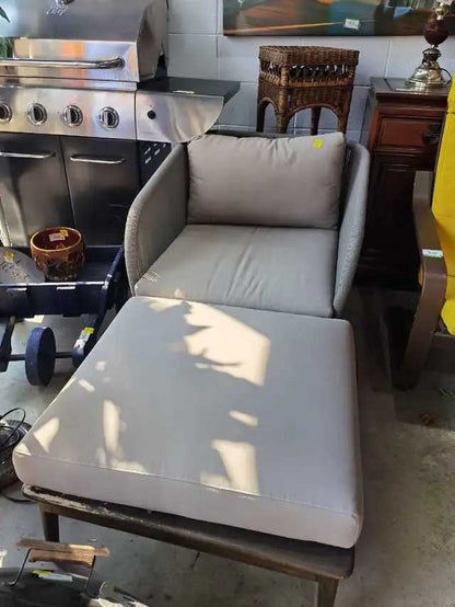 Grey Wicker Patio Chair with Ottoman