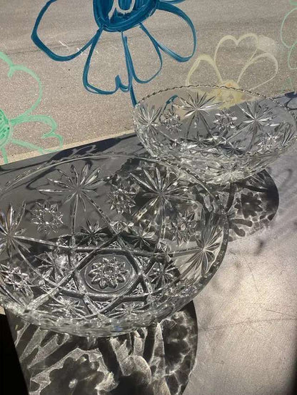 Clear Crystal Starburst Pattern Serving Bowls - 2 available