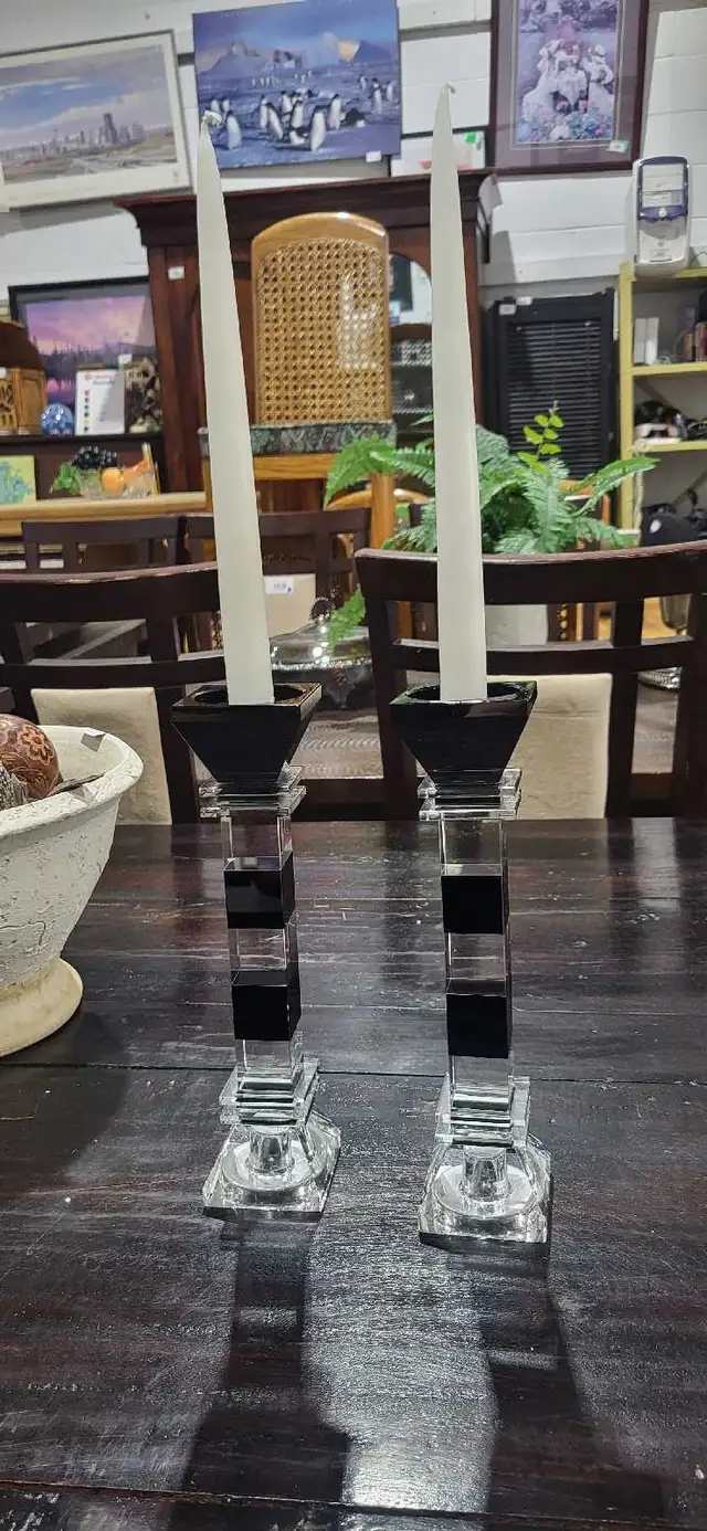 Crystal and Black Glass Candlestick Holders