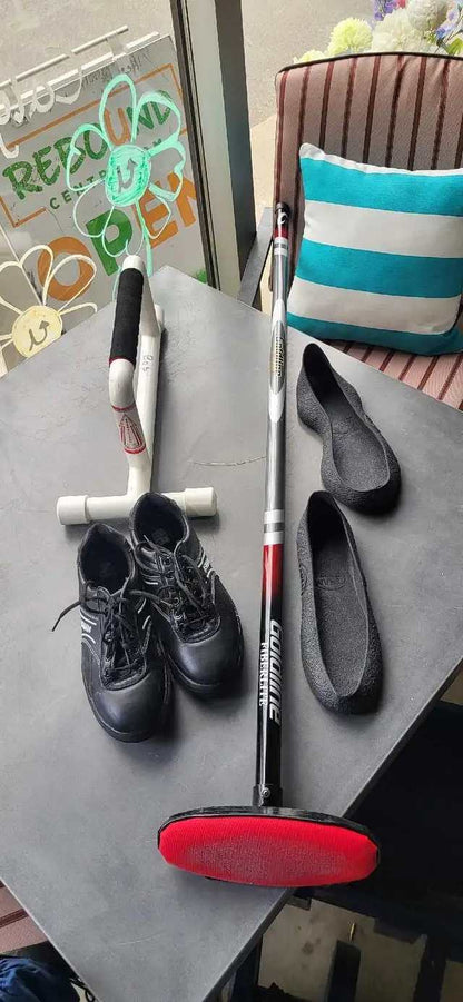 Asham Curling Shoes and Goldline Broom Set