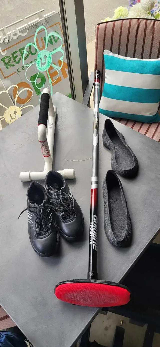 Asham Curling Shoes and Goldline Broom Set