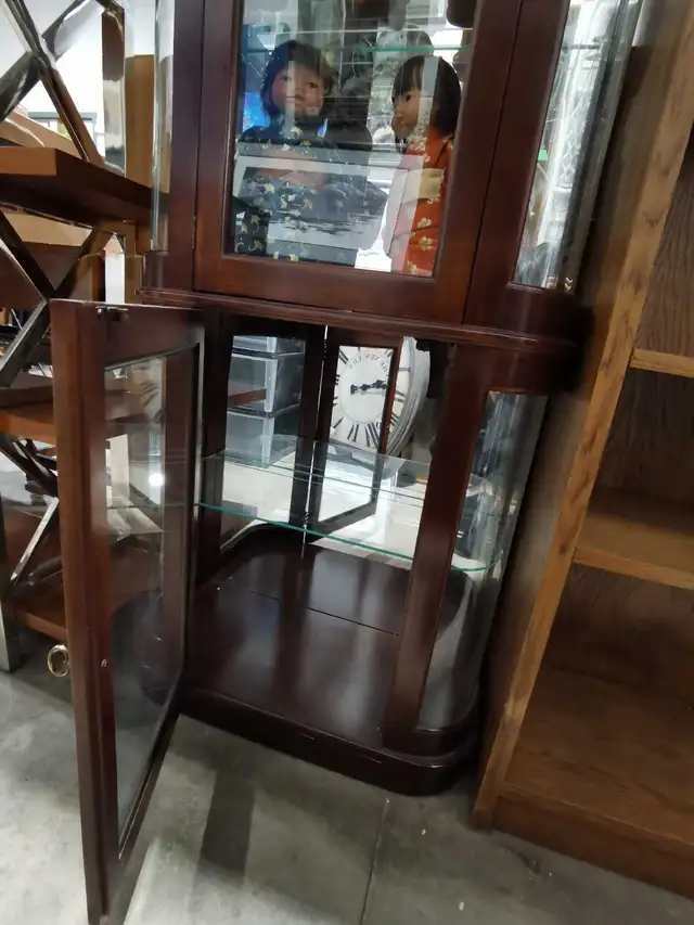 Darkwood Curio Cabinet with glass shelves and light