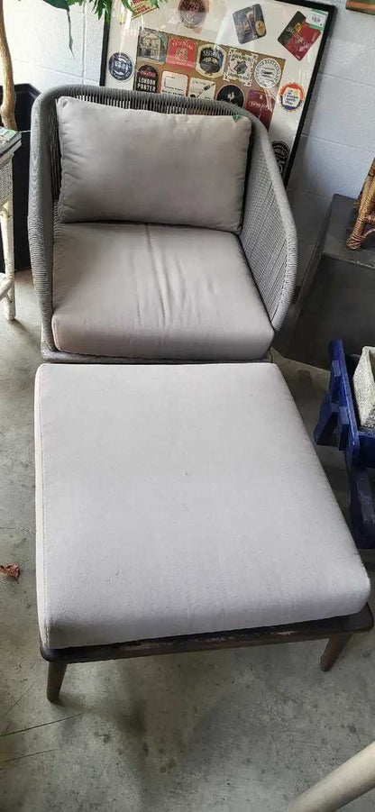 Grey Wicker Patio Chair and Ottoman Set - West Elm