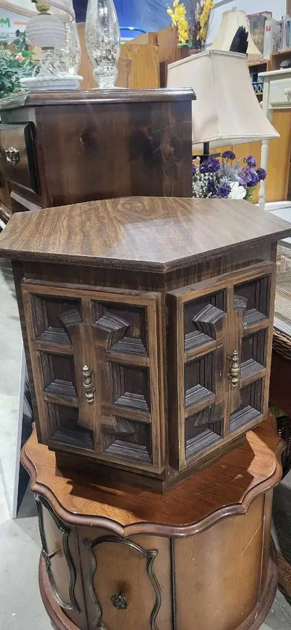 Hexagonal Wooden End Table Dark wood