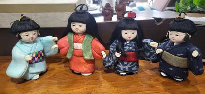 Set of 4 Japanese Ichimatsu Kimono Dolls