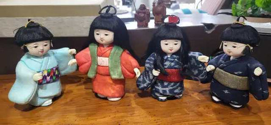 Set of 4 Japanese Ichimatsu Kimono Dolls