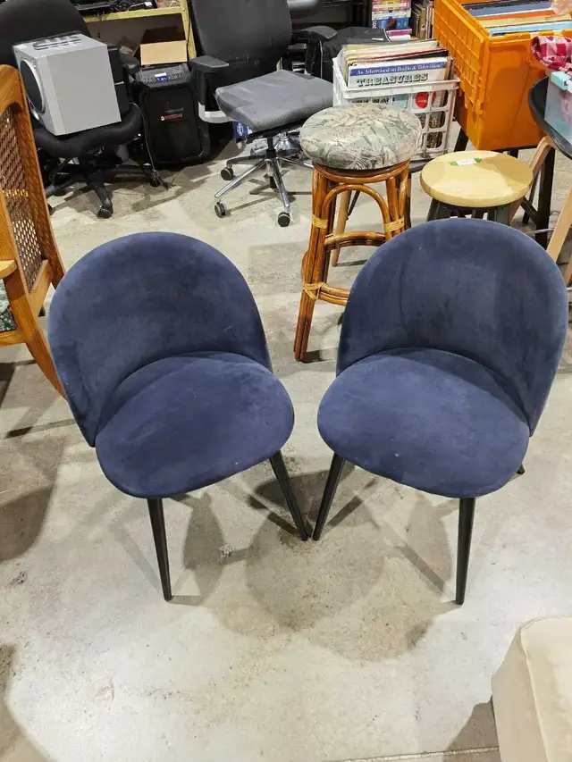 Set of Two Navy Upholstered Dining Chairs