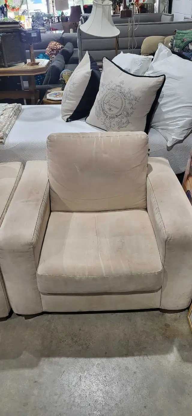 Beige Armchairs with Ottoman - Set of 3