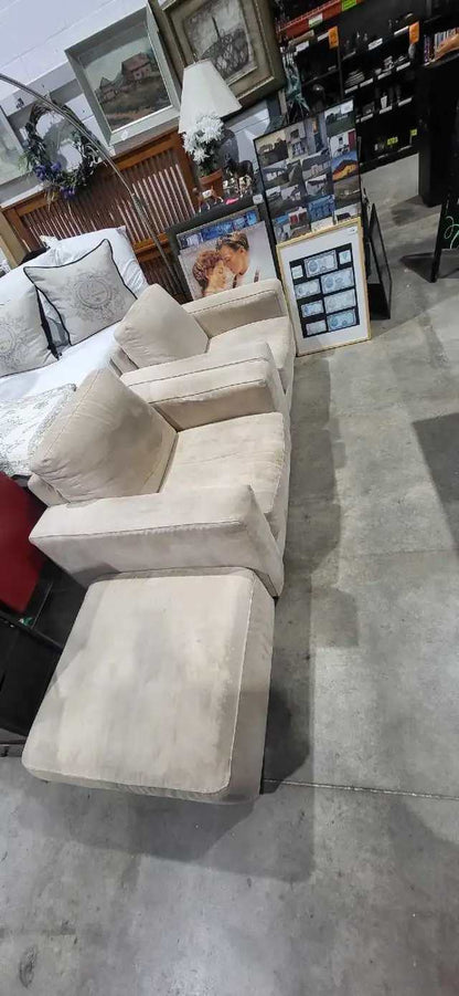 Beige Armchairs with Ottoman - Set of 3