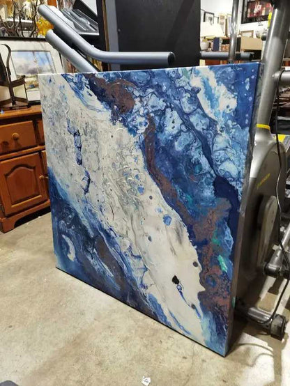 Large Blue Abstract Canvas Wall Art 40x40 inches