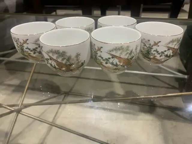 Vintage Porcelain Pheasant Tea Cups - 6 Cups