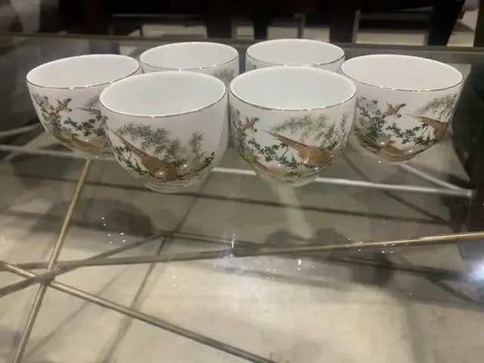 Vintage Porcelain Pheasant Tea Cups - 6 Cups