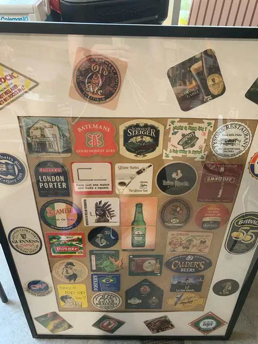 Framed Vintage Beer Coaster Collection