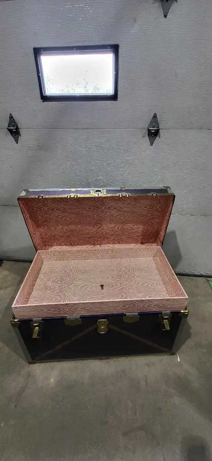 Vintage Style Storage Trunk with Top Tray - Blue with Red Lining