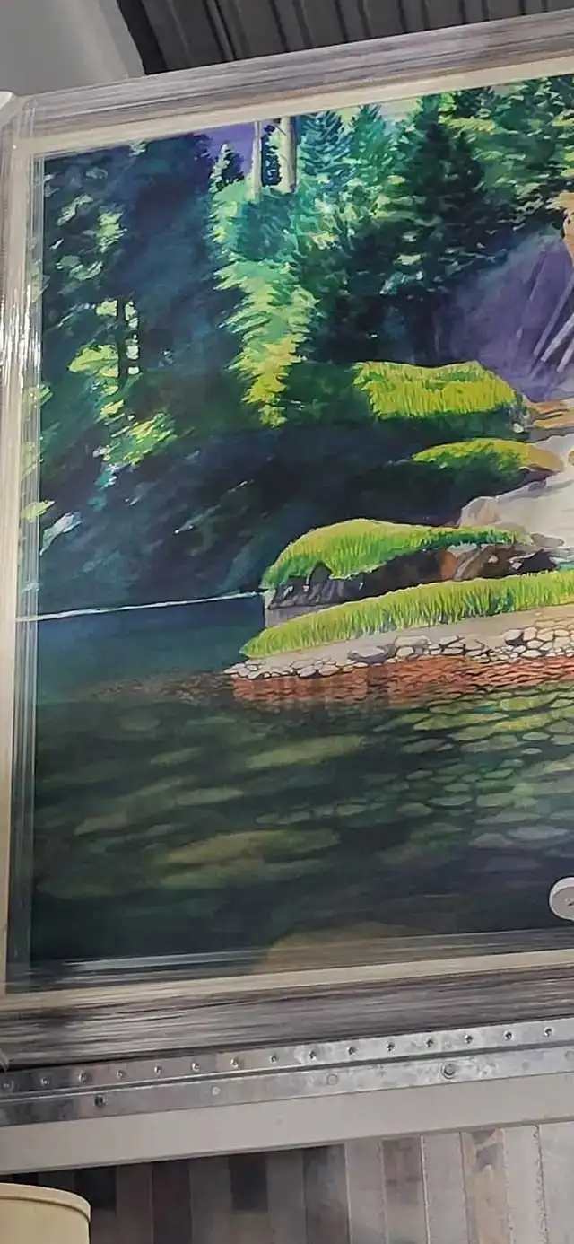 B.A. Norman Landscape Painting - Waterfall Riverbank - 2000