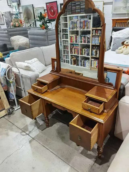 Vintage Wooden Vanity with Mirror