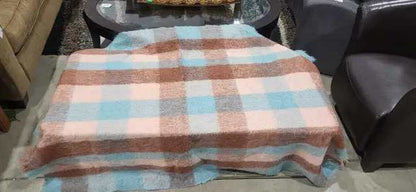 Eaton's Mohair Rug - Pink Brown and Blue Gingham 48"x64"