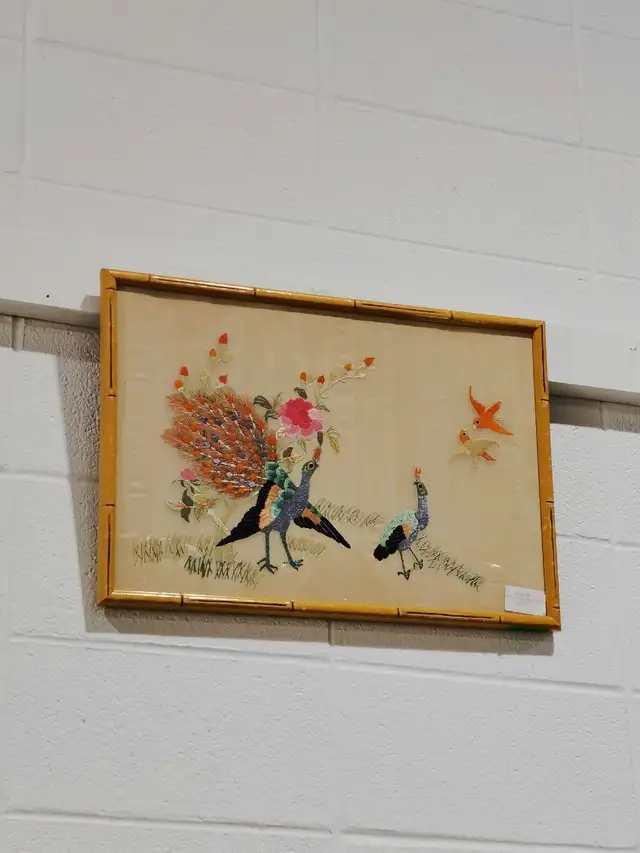 Vintage Peacock Silk Thread Embroidery Wall Art