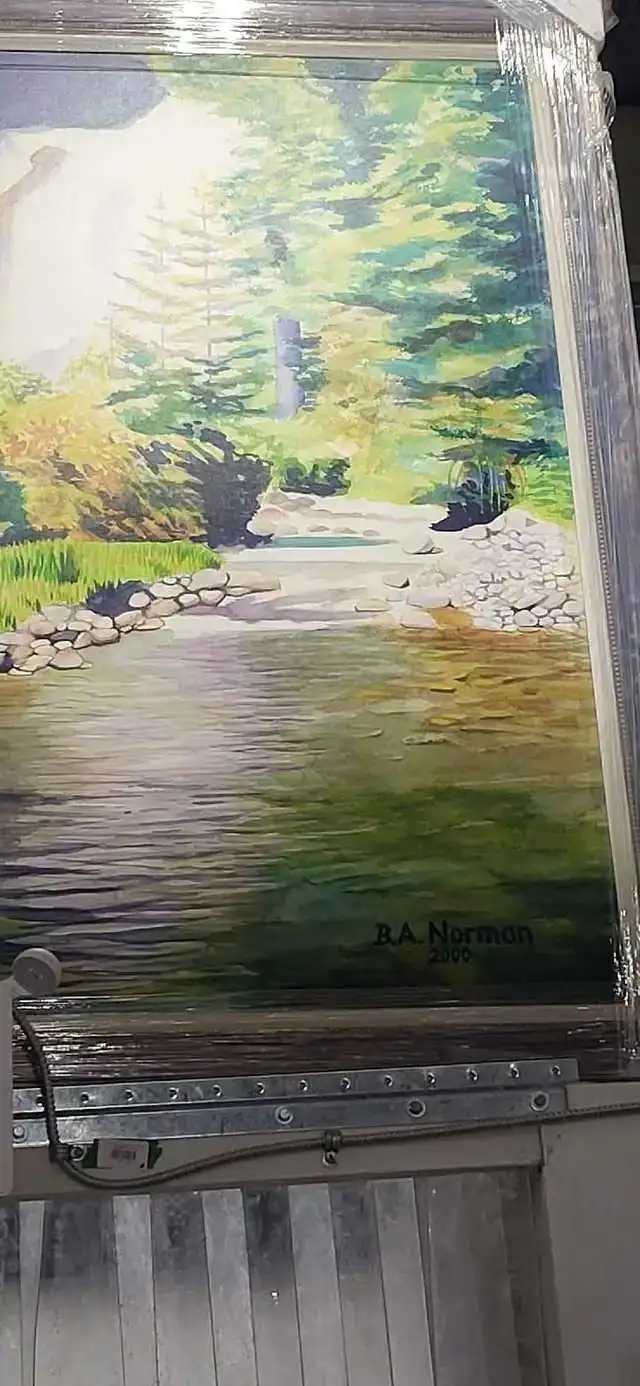 B.A. Norman Landscape Painting - Waterfall Riverbank - 2000