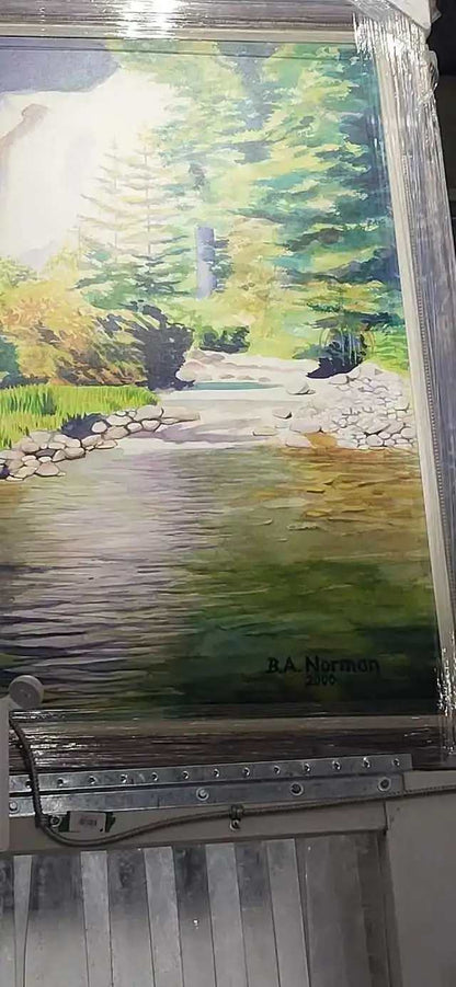 B.A. Norman Landscape Painting - Waterfall Riverbank - 2000