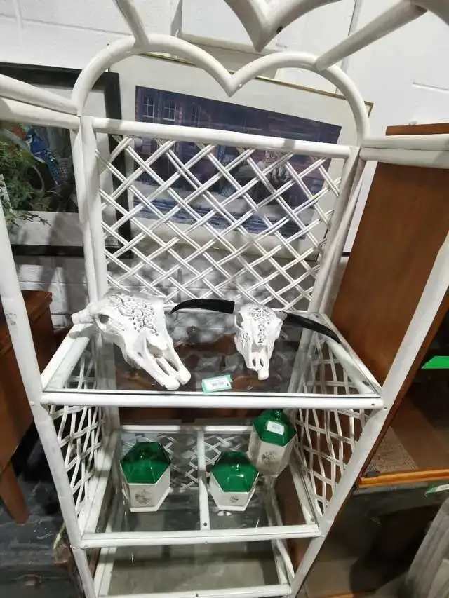 Mcguire Style White Rattan Display Shelf