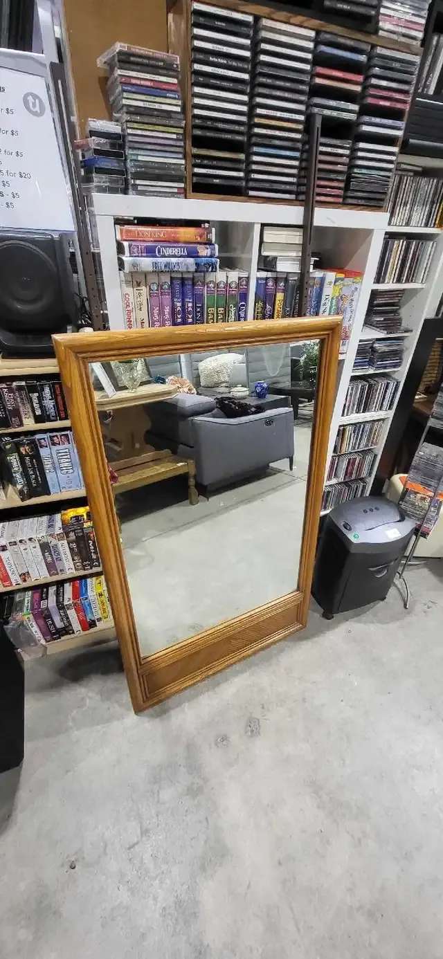 Oak Framed Wall Mirror with Vanity Attatchment Bars