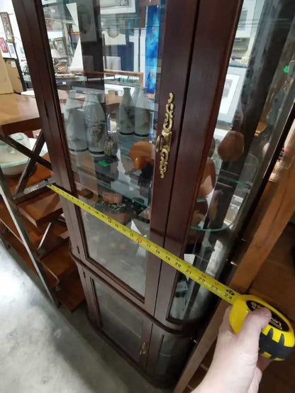 Darkwood Curio Cabinet with glass shelves and light