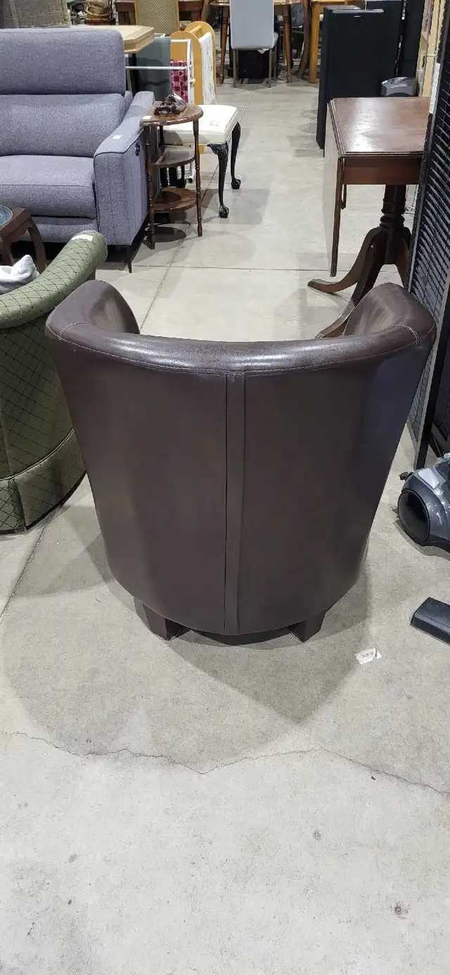 Brown Leather Barrel Chair