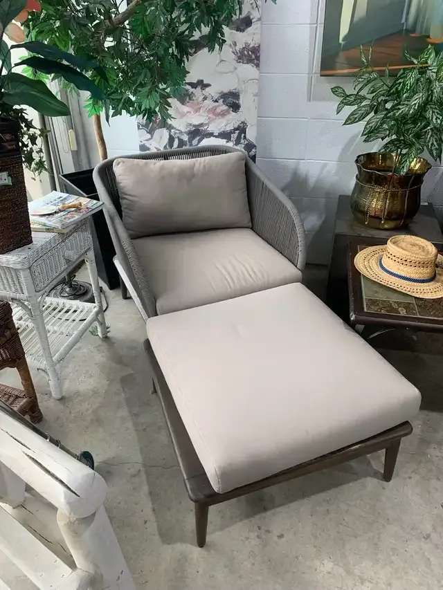 Grey West Elm Rope Accent Chair and Ottoman