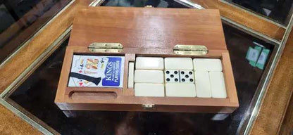 Vintage Wood Cribbage Board with Dominoes Set