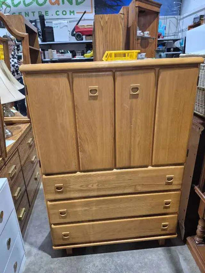 Oak Armoire Dresser with Shelves and 3 Drawers
