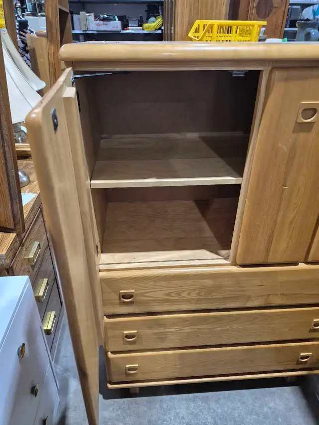 Oak Armoire Dresser with Shelves and 3 Drawers